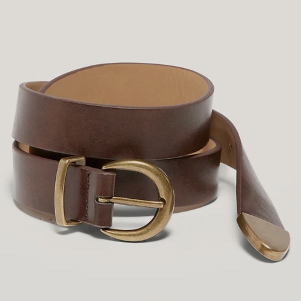 Brown Western Vegan Leather Belt with Gold Buckle Woman's Size M/L